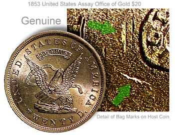 Click to See if There's a Larger Image! 1853-Assay-Office-$20-Coins-Declared-Transfer-Die-Forgeries